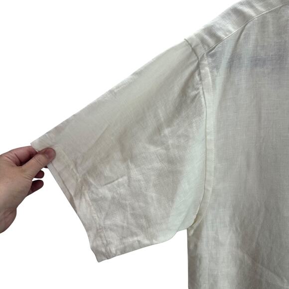 Joseph and Feiss Linen Shirt S White Short Sleeve Button Up Vacation Beach Style - Picture 3 of 8
